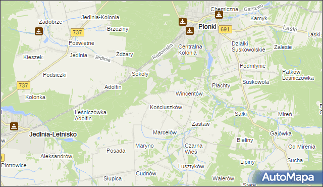 mapa Tadeuszów gmina Pionki, Tadeuszów gmina Pionki na mapie Targeo