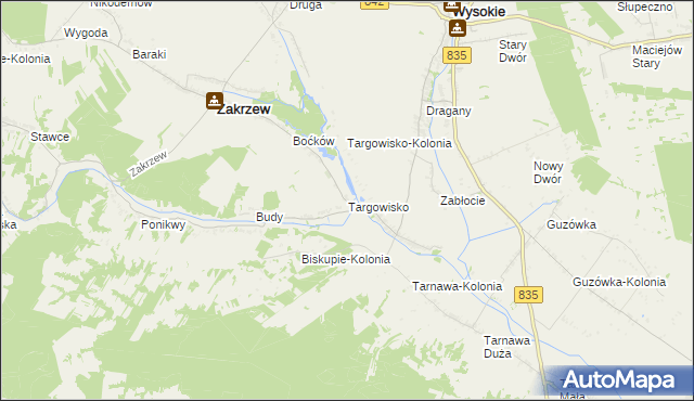 mapa Targowisko gmina Zakrzew, Targowisko gmina Zakrzew na mapie Targeo