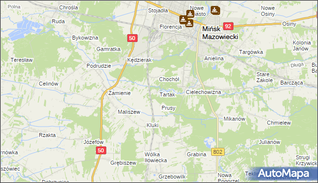 mapa Tartak gmina Mińsk Mazowiecki, Tartak gmina Mińsk Mazowiecki na mapie Targeo