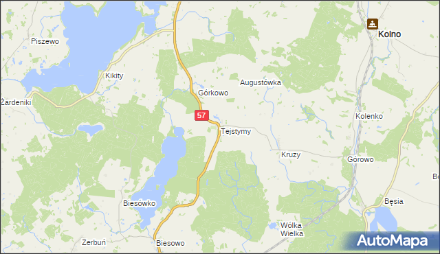 mapa Tejstymy, Tejstymy na mapie Targeo