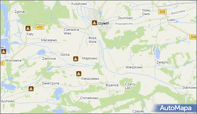 mapa Teklimyśl gmina Krzywiń, Teklimyśl gmina Krzywiń na mapie Targeo