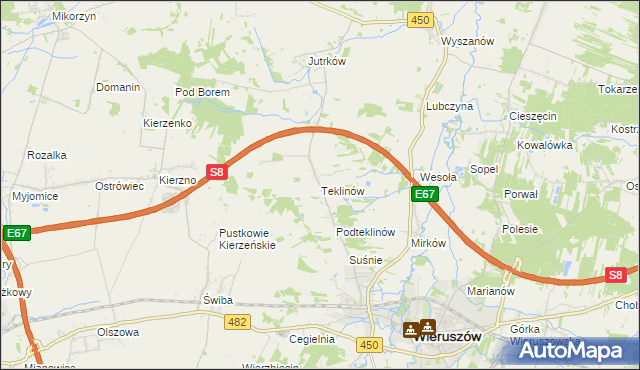 mapa Teklinów gmina Wieruszów, Teklinów gmina Wieruszów na mapie Targeo