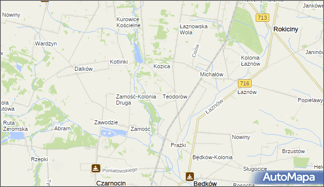 mapa Teodorów gmina Będków, Teodorów gmina Będków na mapie Targeo