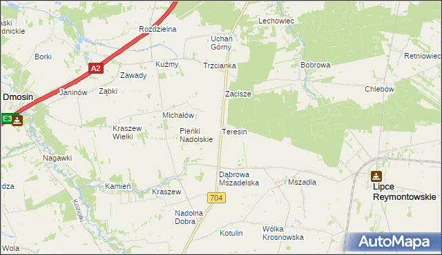 mapa Teresin gmina Dmosin, Teresin gmina Dmosin na mapie Targeo