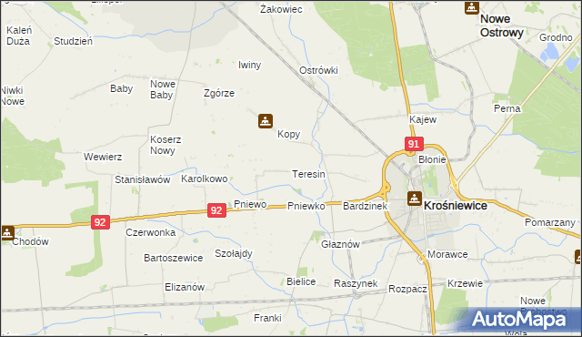 mapa Teresin gmina Krośniewice, Teresin gmina Krośniewice na mapie Targeo