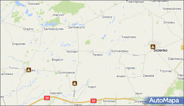 mapa Teresin gmina Sicienko, Teresin gmina Sicienko na mapie Targeo