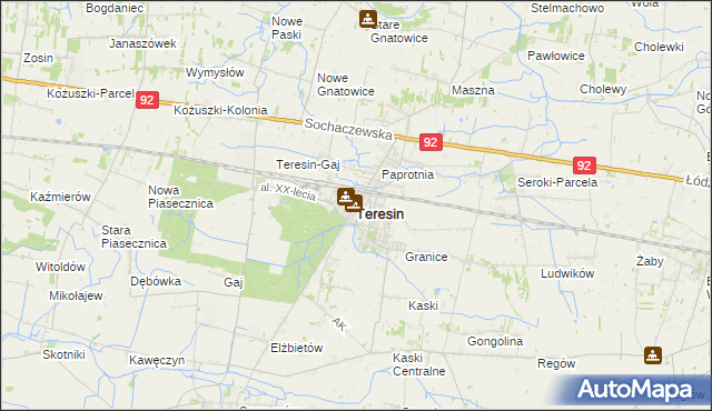 mapa Teresin powiat sochaczewski, Teresin powiat sochaczewski na mapie Targeo