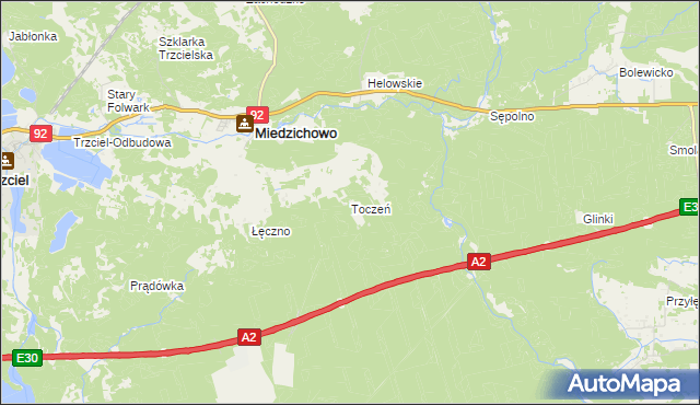 mapa Toczeń gmina Miedzichowo, Toczeń gmina Miedzichowo na mapie Targeo