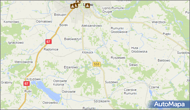 mapa Tomaszewo gmina Lipno, Tomaszewo gmina Lipno na mapie Targeo