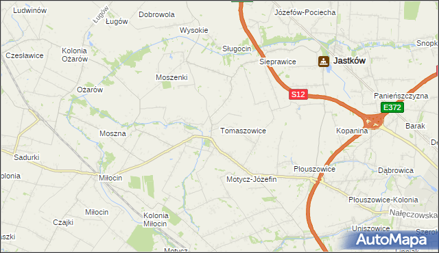 mapa Tomaszowice gmina Jastków, Tomaszowice gmina Jastków na mapie Targeo