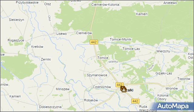 mapa Tomice gmina Gizałki, Tomice gmina Gizałki na mapie Targeo