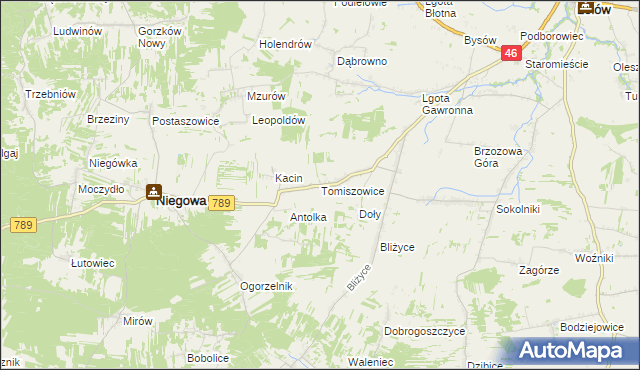 mapa Tomiszowice, Tomiszowice na mapie Targeo