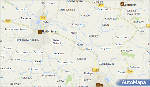 mapa Topola gmina Skalbmierz, Topola gmina Skalbmierz na mapie Targeo