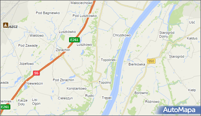 mapa Topolinek gmina Świecie, Topolinek gmina Świecie na mapie Targeo