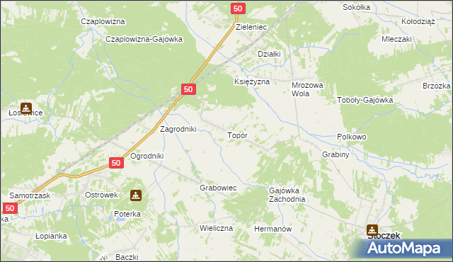 mapa Topór gmina Stoczek, Topór gmina Stoczek na mapie Targeo