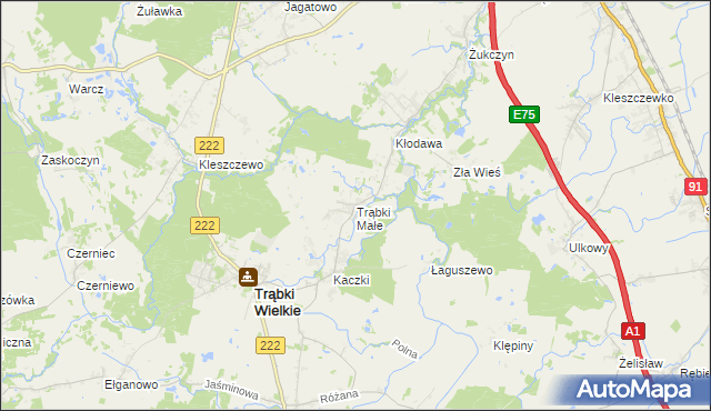 mapa Trąbki Małe gmina Trąbki Wielkie, Trąbki Małe gmina Trąbki Wielkie na mapie Targeo