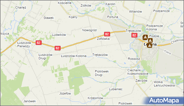 mapa Trębaczów gmina Łęczna, Trębaczów gmina Łęczna na mapie Targeo