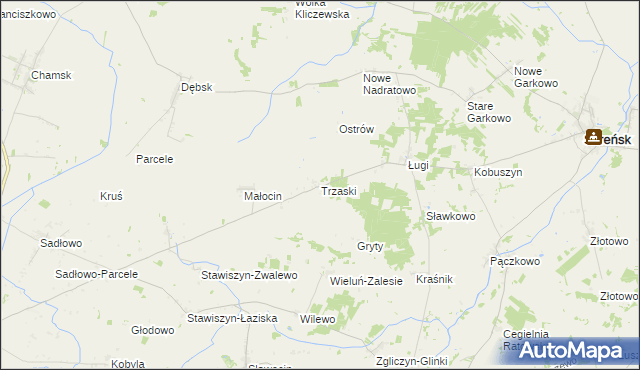 mapa Trzaski gmina Bieżuń, Trzaski gmina Bieżuń na mapie Targeo