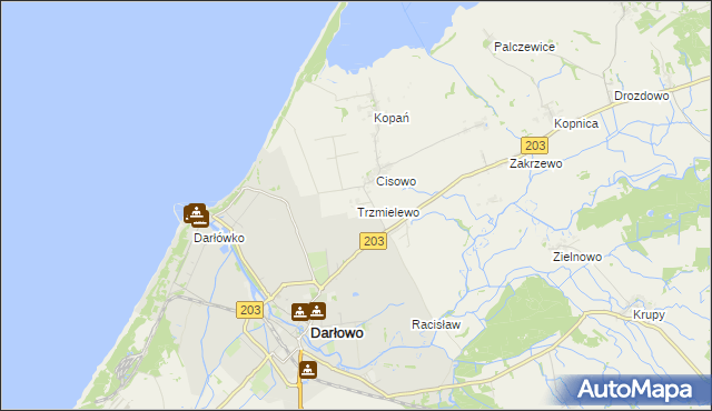 mapa Trzmielewo gmina Darłowo, Trzmielewo gmina Darłowo na mapie Targeo