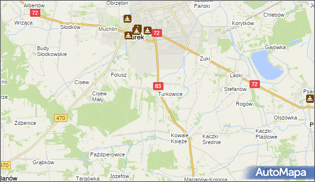 mapa Turkowice gmina Turek, Turkowice gmina Turek na mapie Targeo