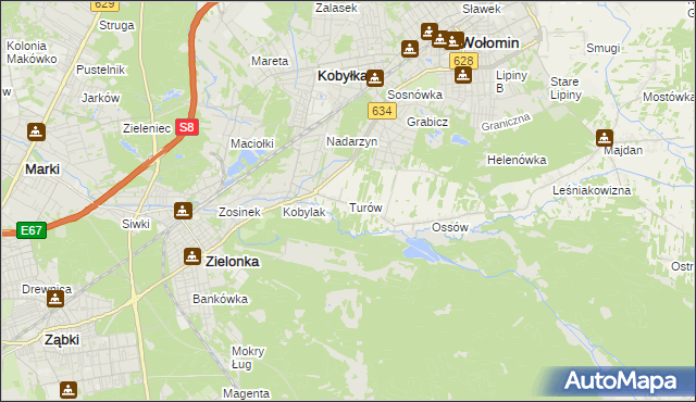 mapa Turów gmina Wołomin, Turów gmina Wołomin na mapie Targeo