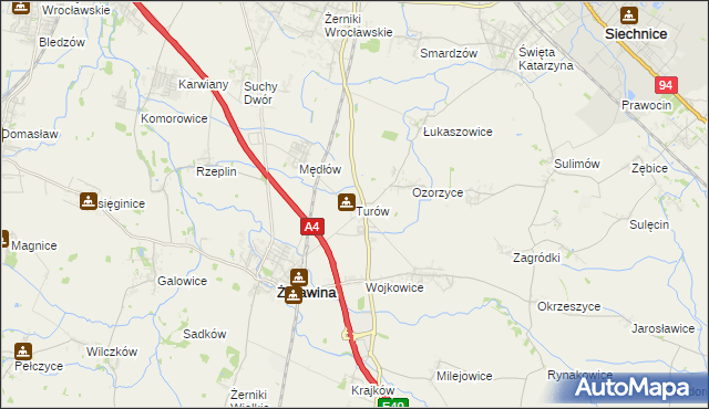 mapa Turów gmina Żórawina, Turów gmina Żórawina na mapie Targeo