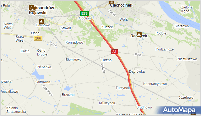 mapa Turzno gmina Raciążek, Turzno gmina Raciążek na mapie Targeo