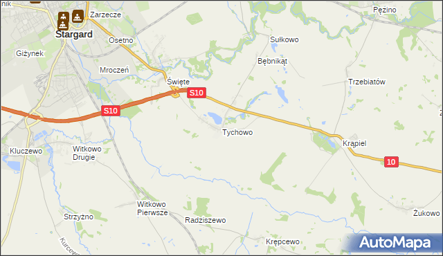 mapa Tychowo gmina Stargard, Tychowo gmina Stargard na mapie Targeo
