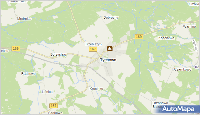 mapa Tychowo powiat białogardzki, Tychowo powiat białogardzki na mapie Targeo