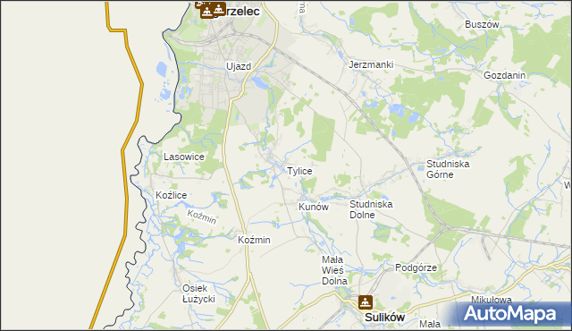 mapa Tylice gmina Zgorzelec, Tylice gmina Zgorzelec na mapie Targeo