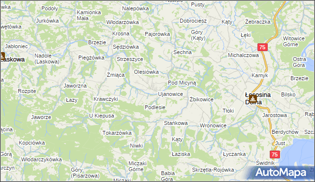 mapa Ujanowice, Ujanowice na mapie Targeo