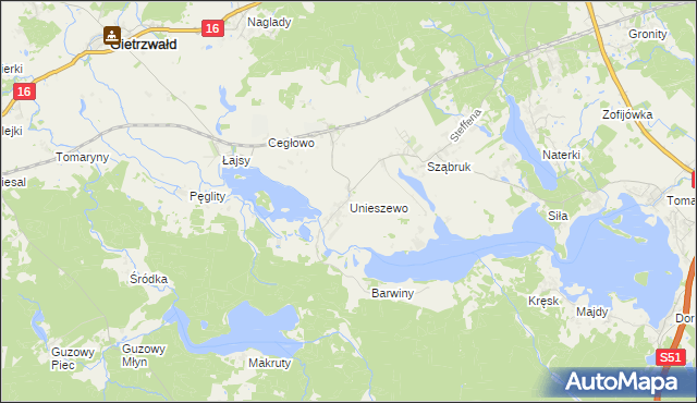 mapa Unieszewo, Unieszewo na mapie Targeo