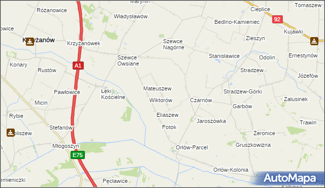 mapa Waliszew gmina Bedlno, Waliszew gmina Bedlno na mapie Targeo