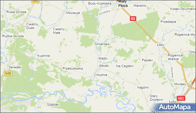 mapa Waśki gmina Mały Płock, Waśki gmina Mały Płock na mapie Targeo