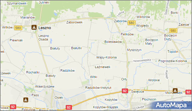 mapa Wąsy-Kolonia, Wąsy-Kolonia na mapie Targeo