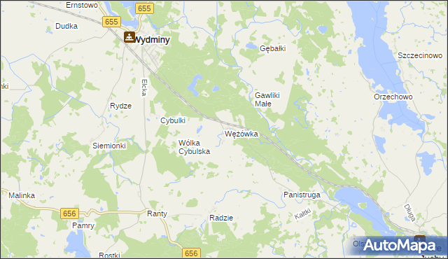 mapa Wężówka gmina Wydminy, Wężówka gmina Wydminy na mapie Targeo