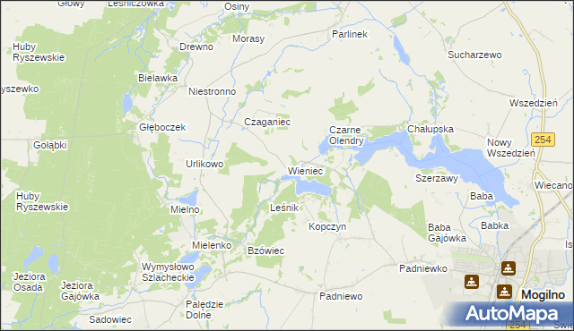 mapa Wieniec gmina Mogilno, Wieniec gmina Mogilno na mapie Targeo