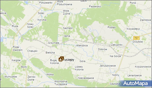 mapa Wierzbica gmina Tuczępy, Wierzbica gmina Tuczępy na mapie Targeo