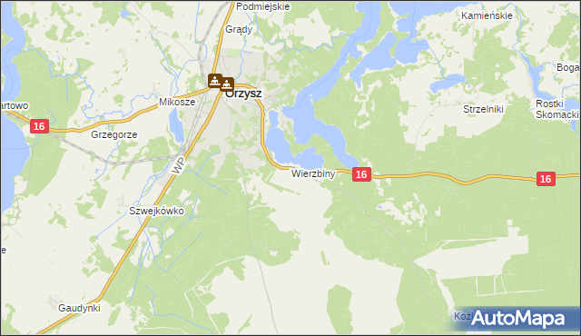 mapa Wierzbiny gmina Orzysz, Wierzbiny gmina Orzysz na mapie Targeo