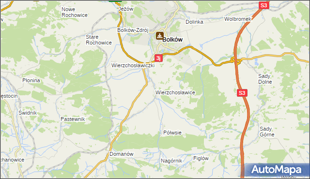 mapa Wierzchosławice gmina Bolków, Wierzchosławice gmina Bolków na mapie Targeo