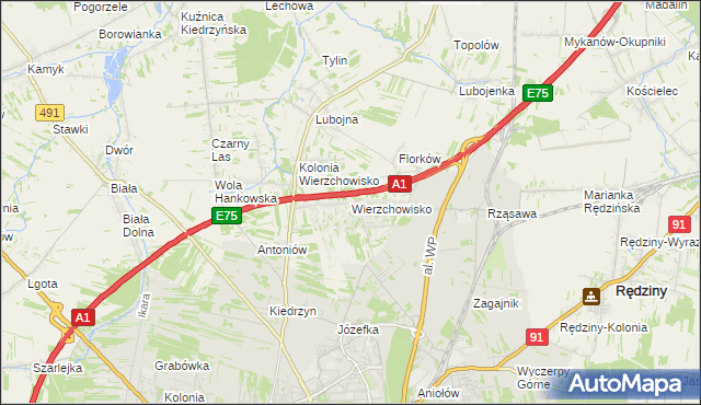 mapa Wierzchowisko gmina Mykanów, Wierzchowisko gmina Mykanów na mapie Targeo