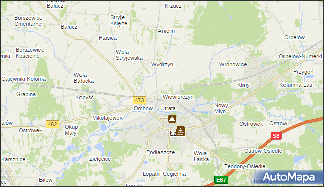 mapa Wiewiórczyn gmina Łask, Wiewiórczyn gmina Łask na mapie Targeo