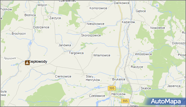 mapa Wilamowice gmina Ciepłowody, Wilamowice gmina Ciepłowody na mapie Targeo