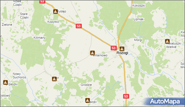 mapa Wilamowo gmina Rozogi, Wilamowo gmina Rozogi na mapie Targeo