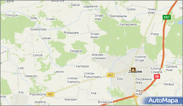 mapa Wilkołek Unikowski, Wilkołek Unikowski na mapie Targeo