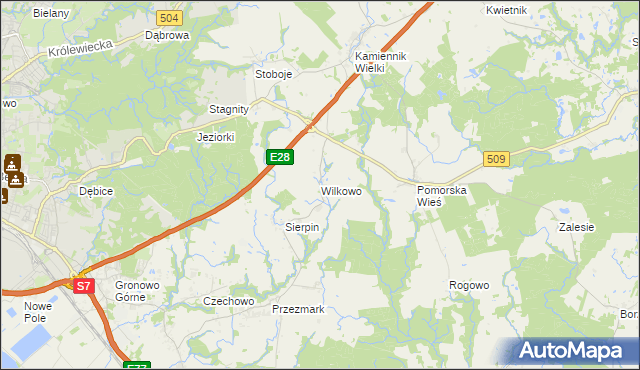 mapa Wilkowo gmina Milejewo, Wilkowo gmina Milejewo na mapie Targeo