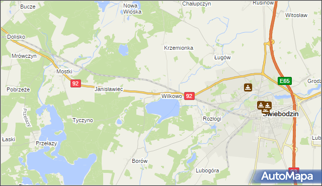 mapa Wilkowo gmina Świebodzin, Wilkowo gmina Świebodzin na mapie Targeo