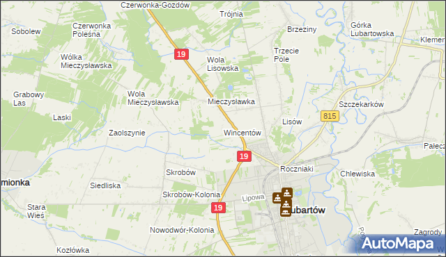 mapa Wincentów gmina Lubartów, Wincentów gmina Lubartów na mapie Targeo