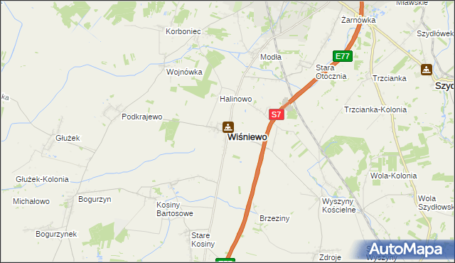 mapa Wiśniewo powiat mławski, Wiśniewo powiat mławski na mapie Targeo