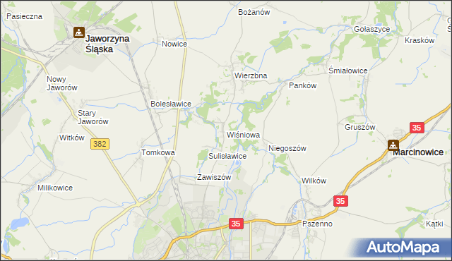 mapa Wiśniowa gmina Świdnica, Wiśniowa gmina Świdnica na mapie Targeo